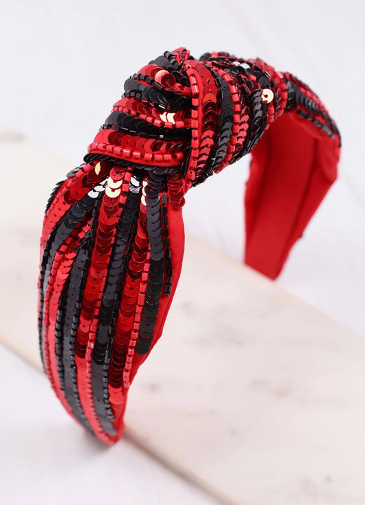 Natasha Sequin Striped Headband Red/Black