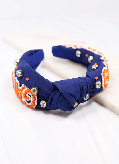 Game Day Embellished Headband Navy Orange