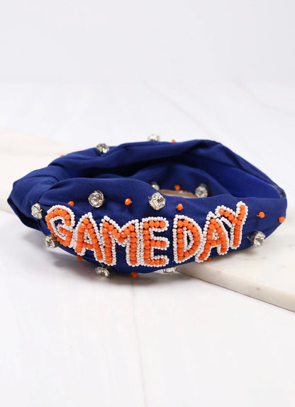 Game Day Embellished Headband Navy Orange