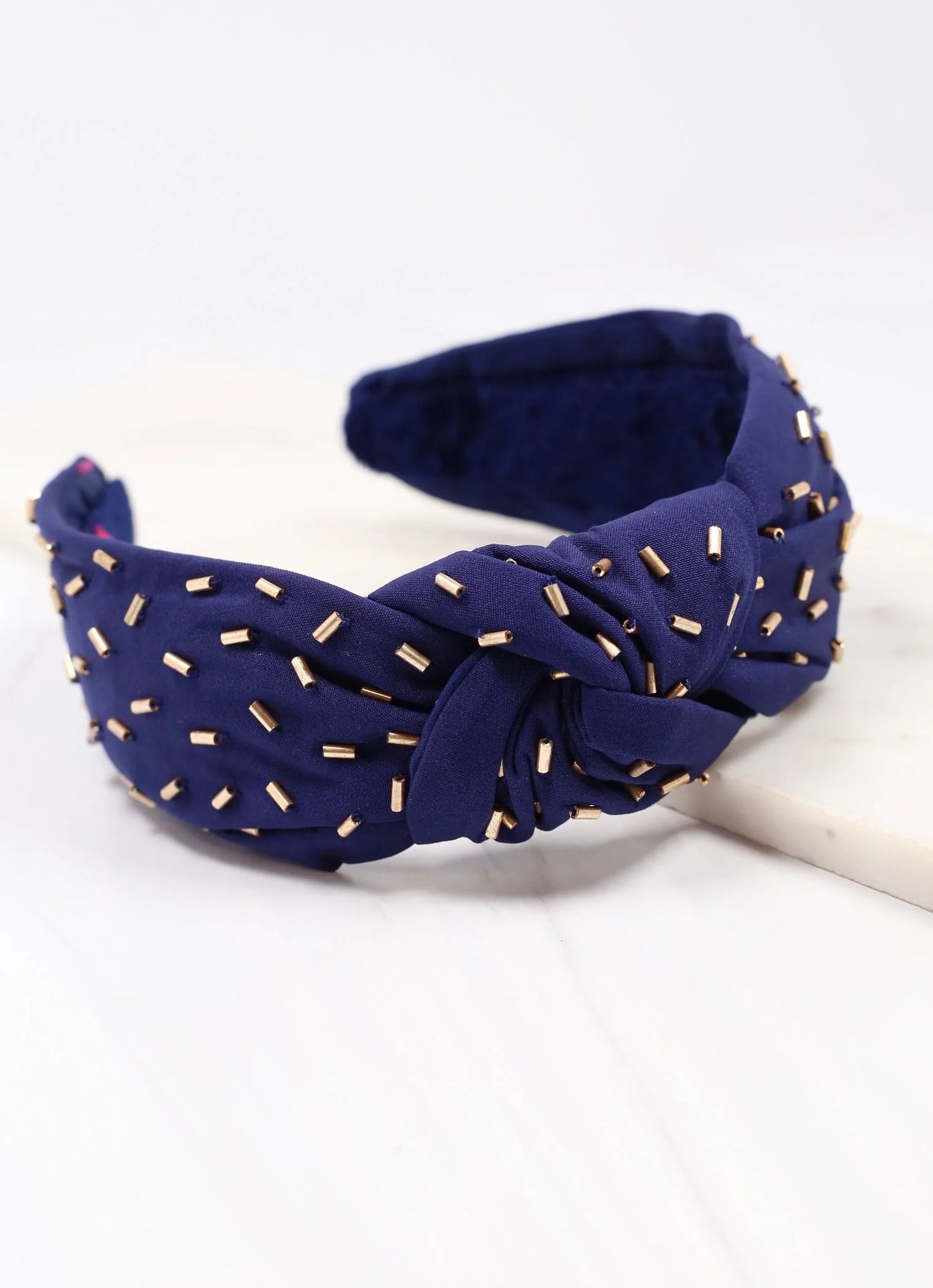 Randall Confetti Bead Headband Navy Gold