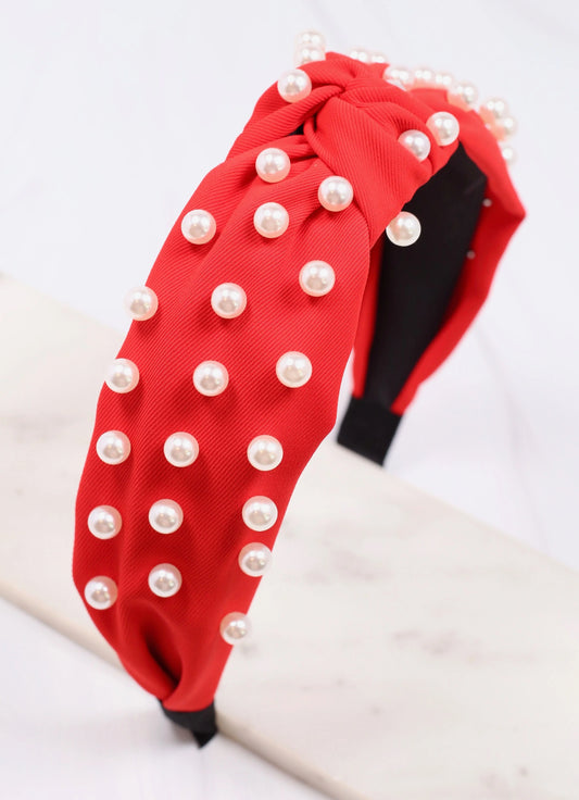 Apollo Headband with Pearls Red