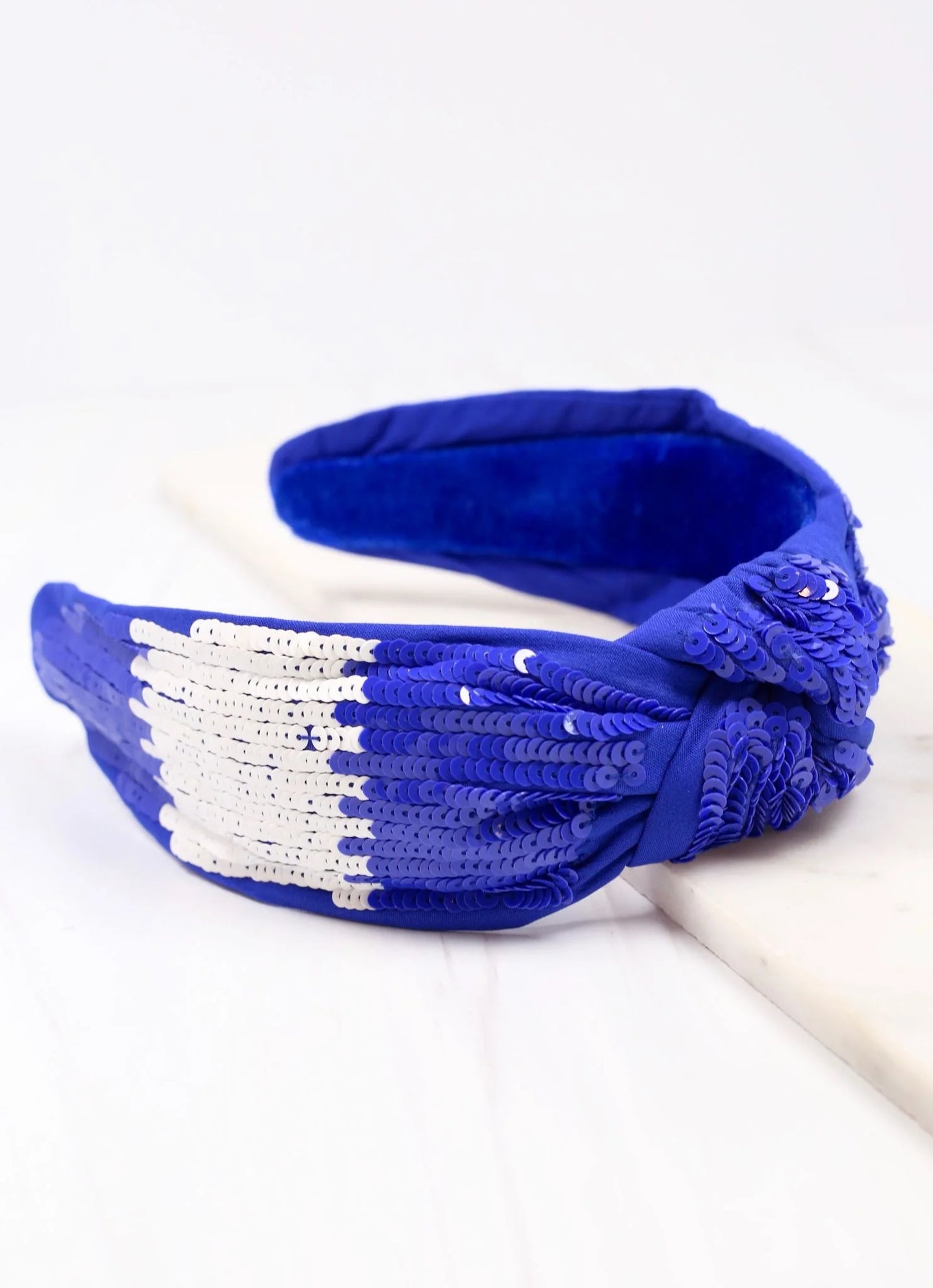 Sanders Sequin Headband Royal Blue White