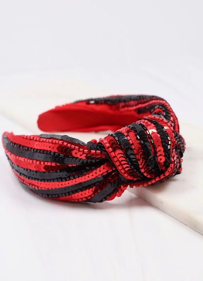 Natasha Sequin Striped Headband Red/Black