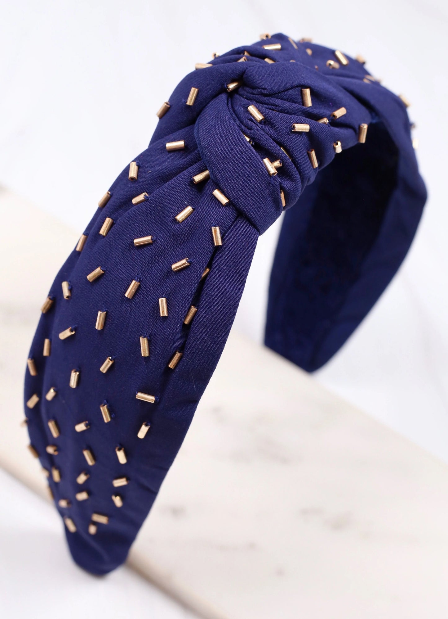 Randall Confetti Bead Headband Navy Gold