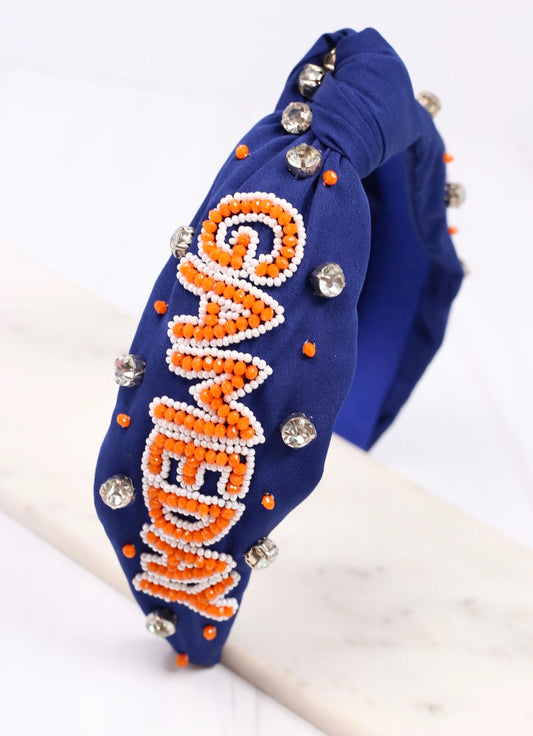 Game Day Embellished Headband Navy Orange