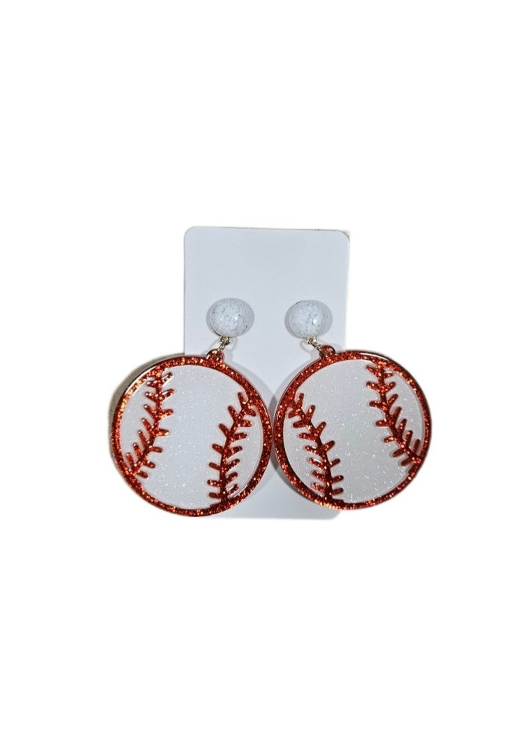 2 Inch Round Baseball Earrings