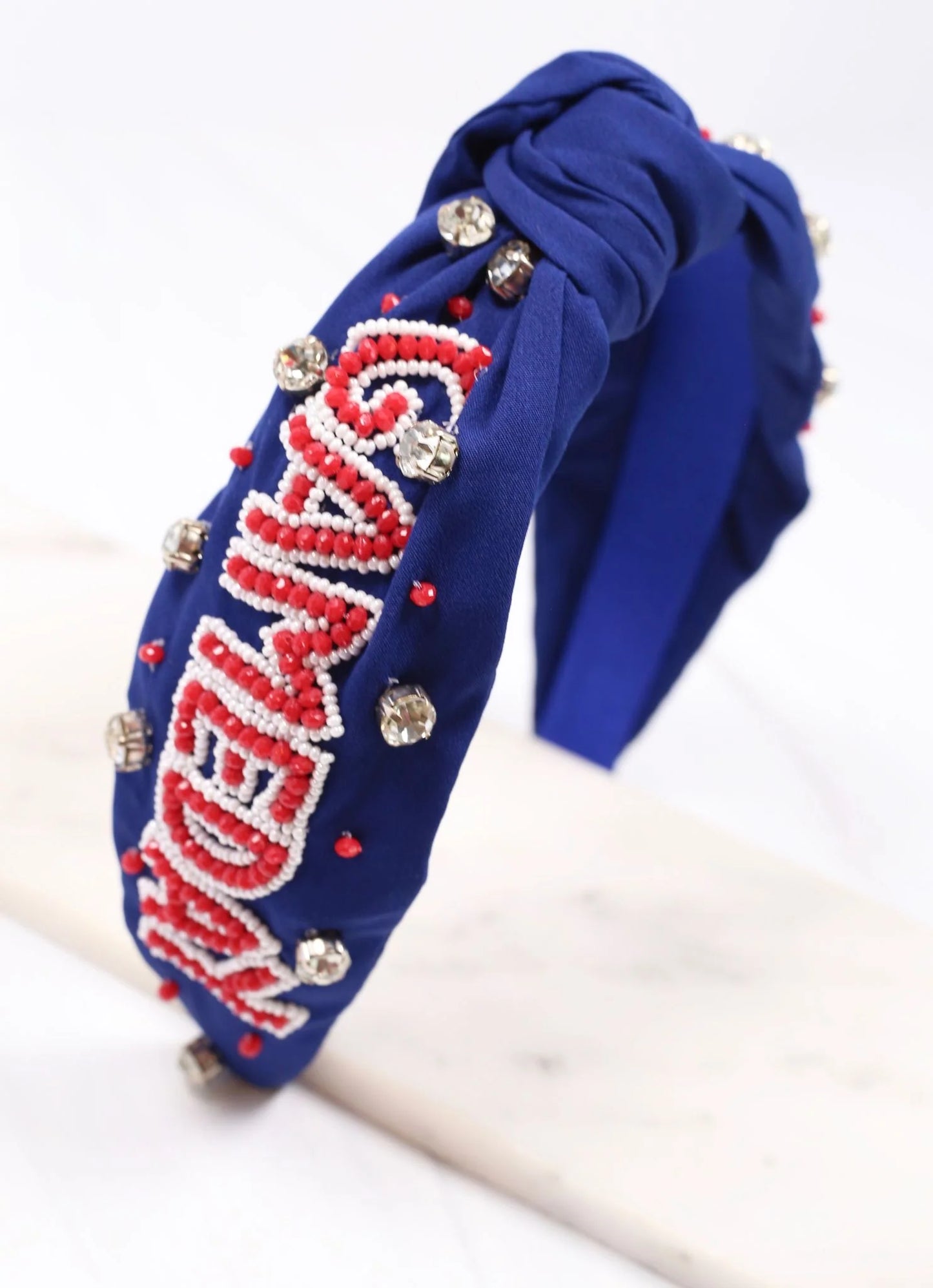 Game Day embellished Headband NAVY Red