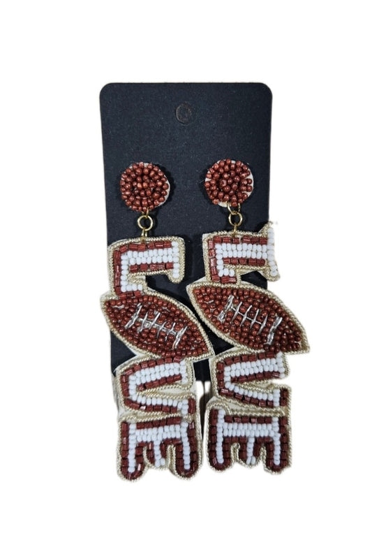 Beaded Love Football Earrings